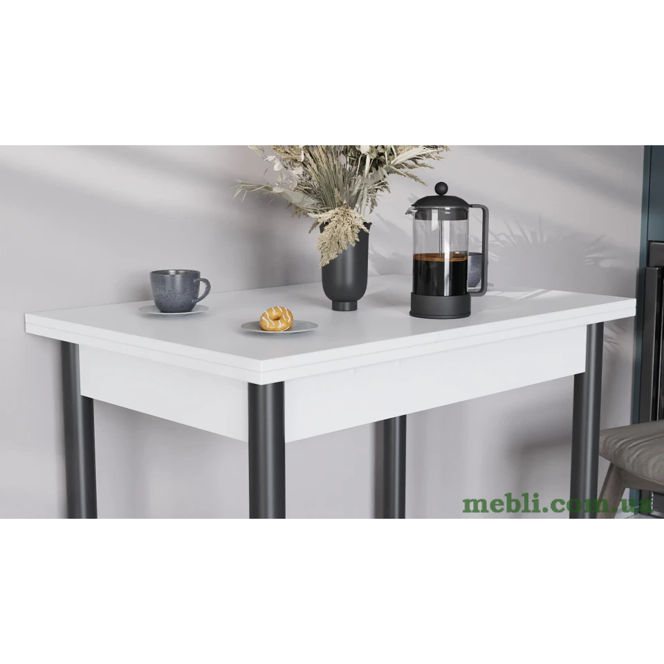 Розкладний обідній стіл-формер Берта Ferrum-decor 750x1200x900 Чорний метал ДСП Білий