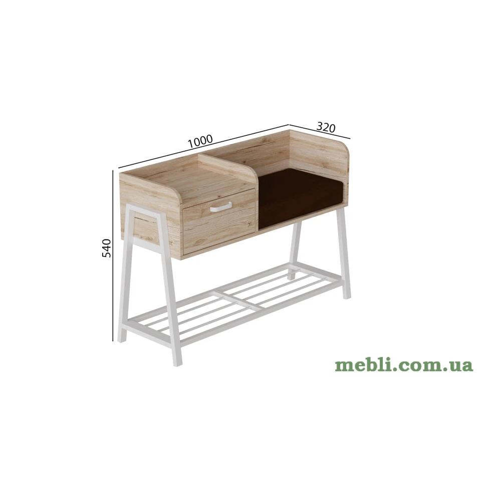 Банкетка із тумбочкою Ferrum-decor Бланка 540x1000x320 метал Білий ДСП Артизан