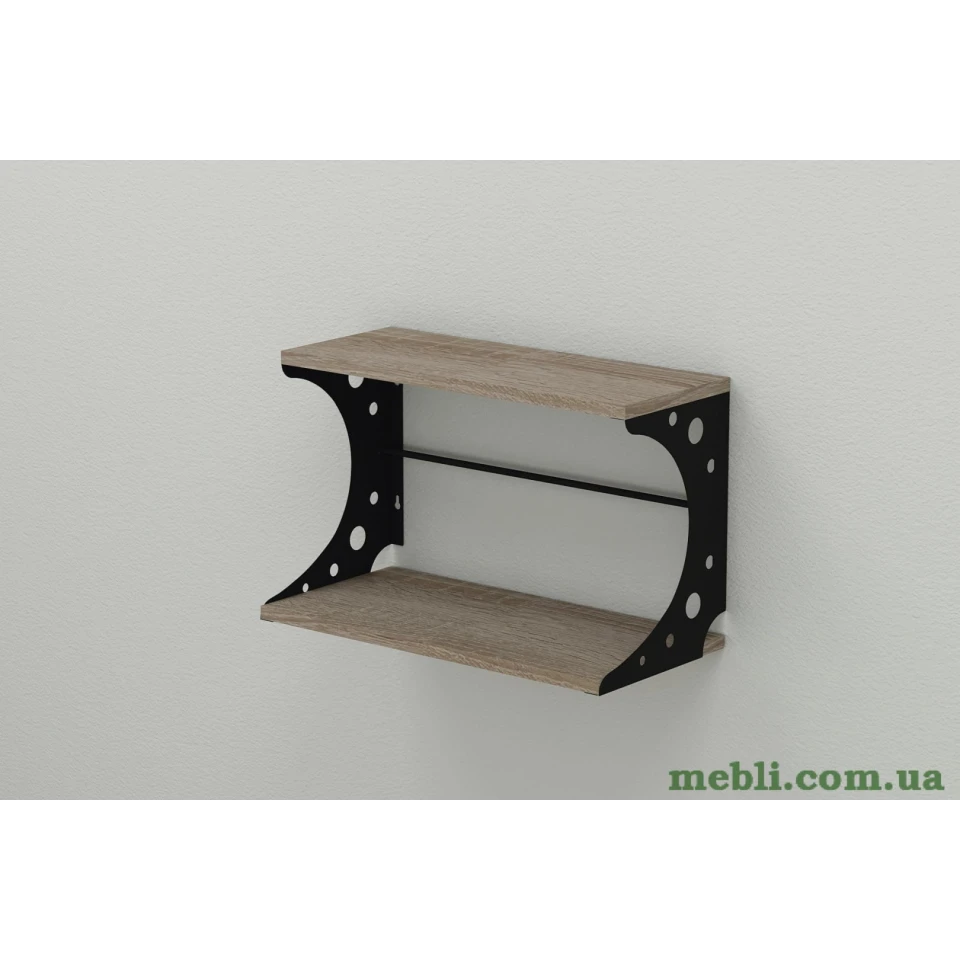 Полиця настінна Ferrum-decor Букін 330x700x240 метал Чорний ДСП Сонома Трюфель
