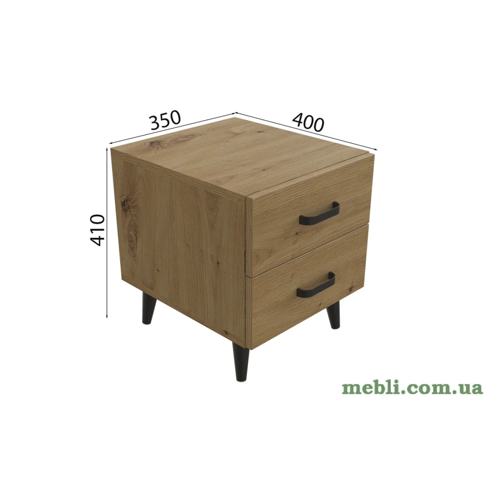 Тумба Віва 2 на конусних ніжках Ferrum-decor 41x35x40 Чорний метал ДСП Дуб Артизан