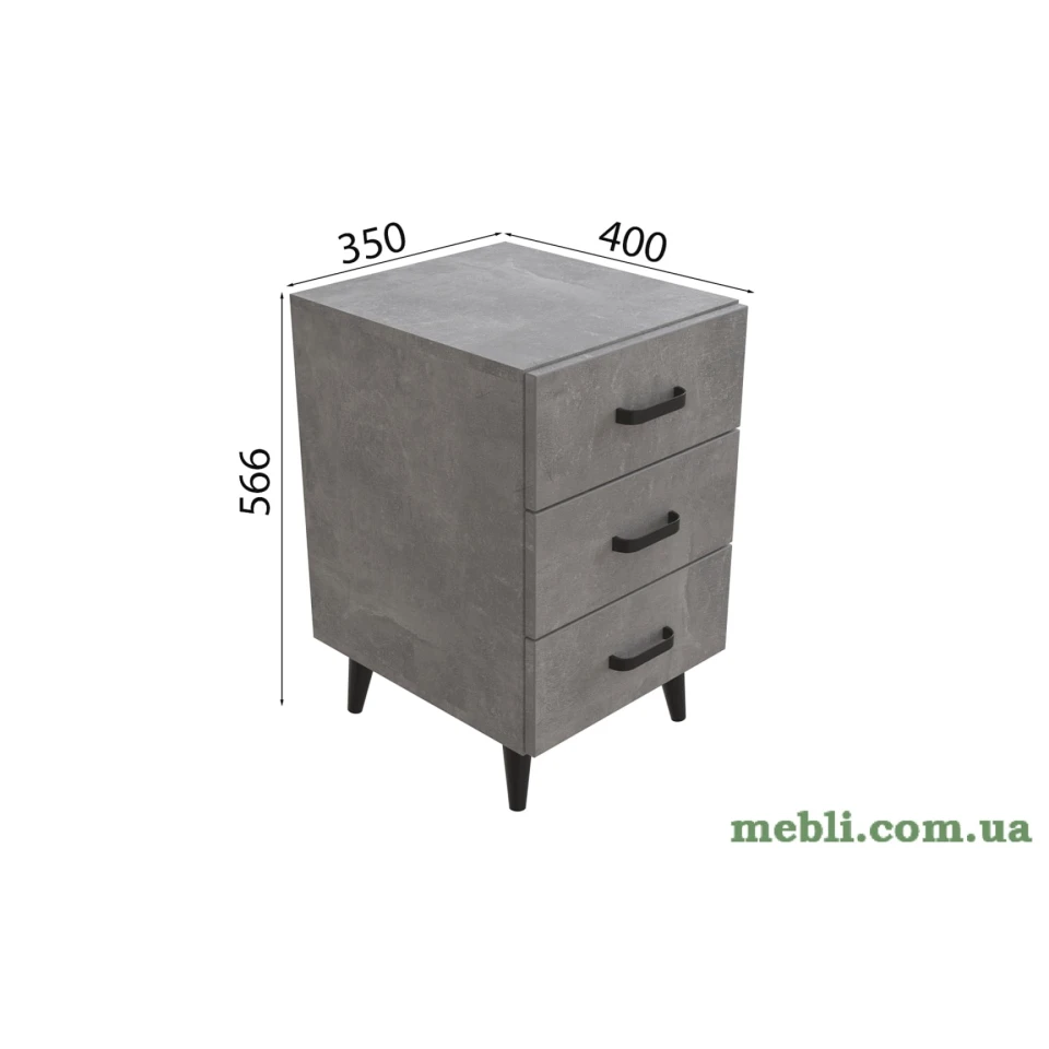 Тумба Віва 3 на конусних ніжках Ferrum-decor 56,5x35x40 Чорний метал ДСП Бетон