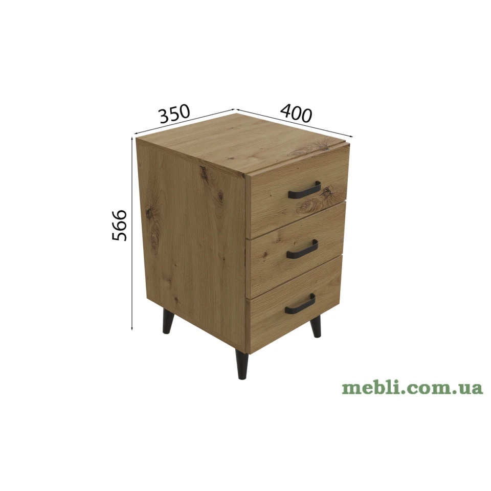 Тумба Віва 3 на конусних ніжках Ferrum-decor 56,5x35x40 Чорний метал ДСП Дуб Артизан