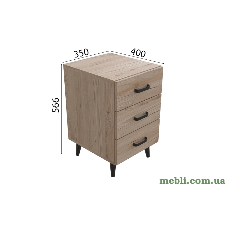 Тумба Віва 3 на конусних ніжках Ferrum-decor 56,5x35x40 Чорний метал ДСП Дуб Сан-Марино