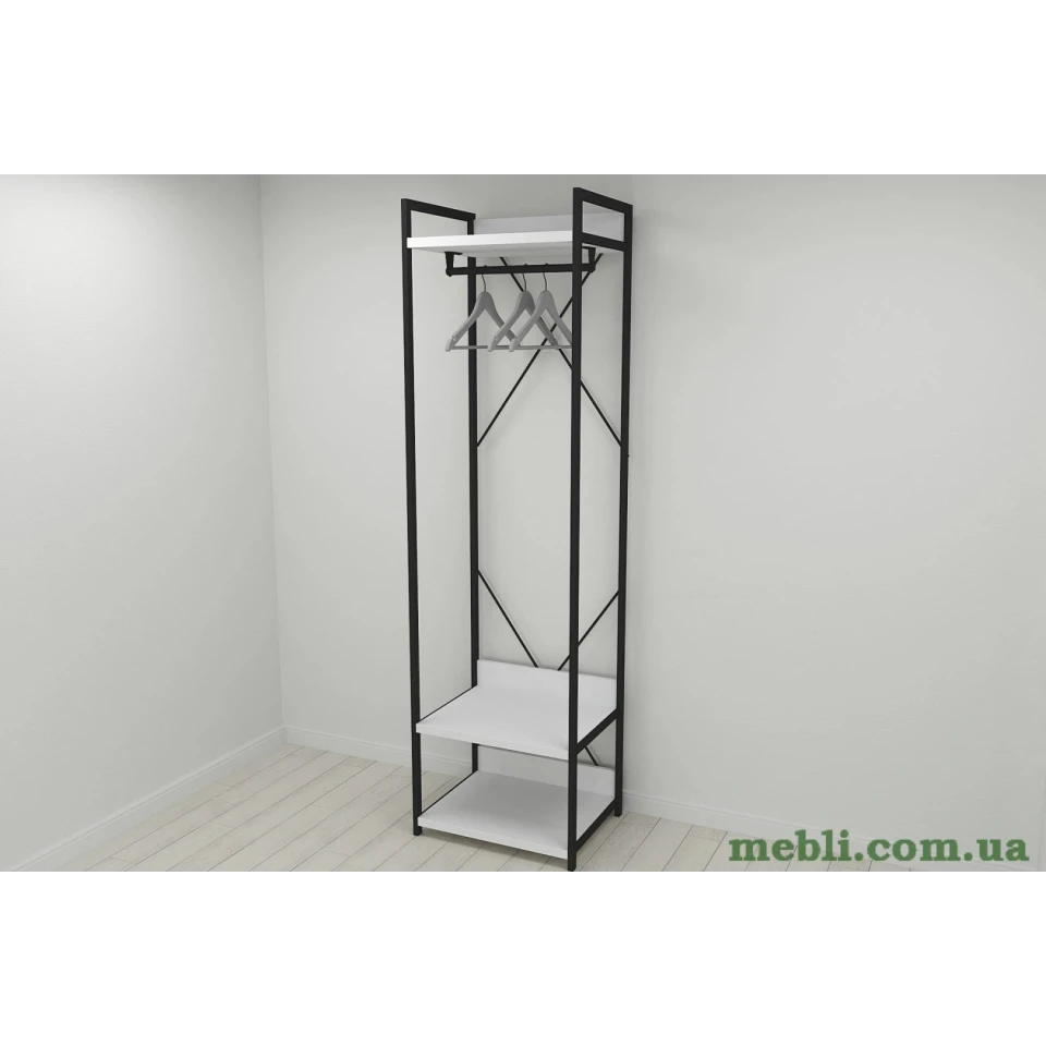 Шафа Гардероб Уні секція 1 серії Конект Ferrum-decor 220x60x50см Чорний метал ДСП Білий 32 мм