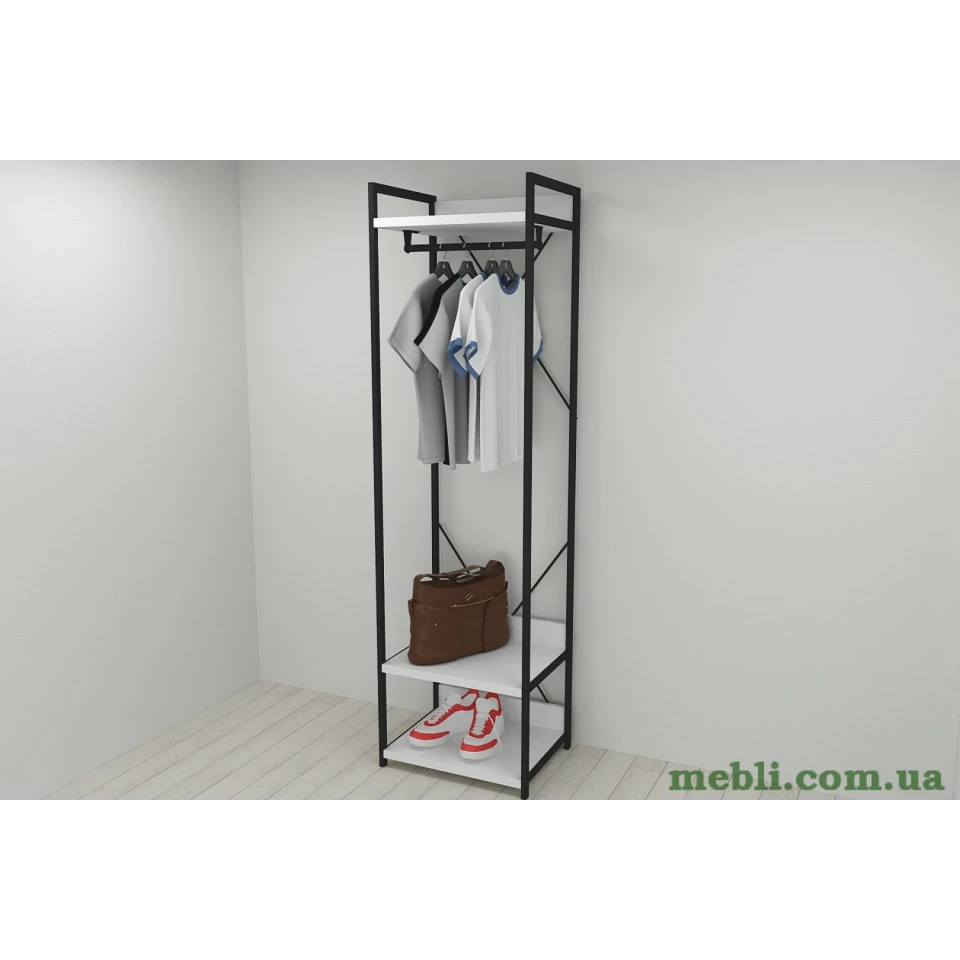 Шафа Гардероб Уні секція 1 серії Конект Ferrum-decor 220x60x50см Чорний метал ДСП Білий 32 мм