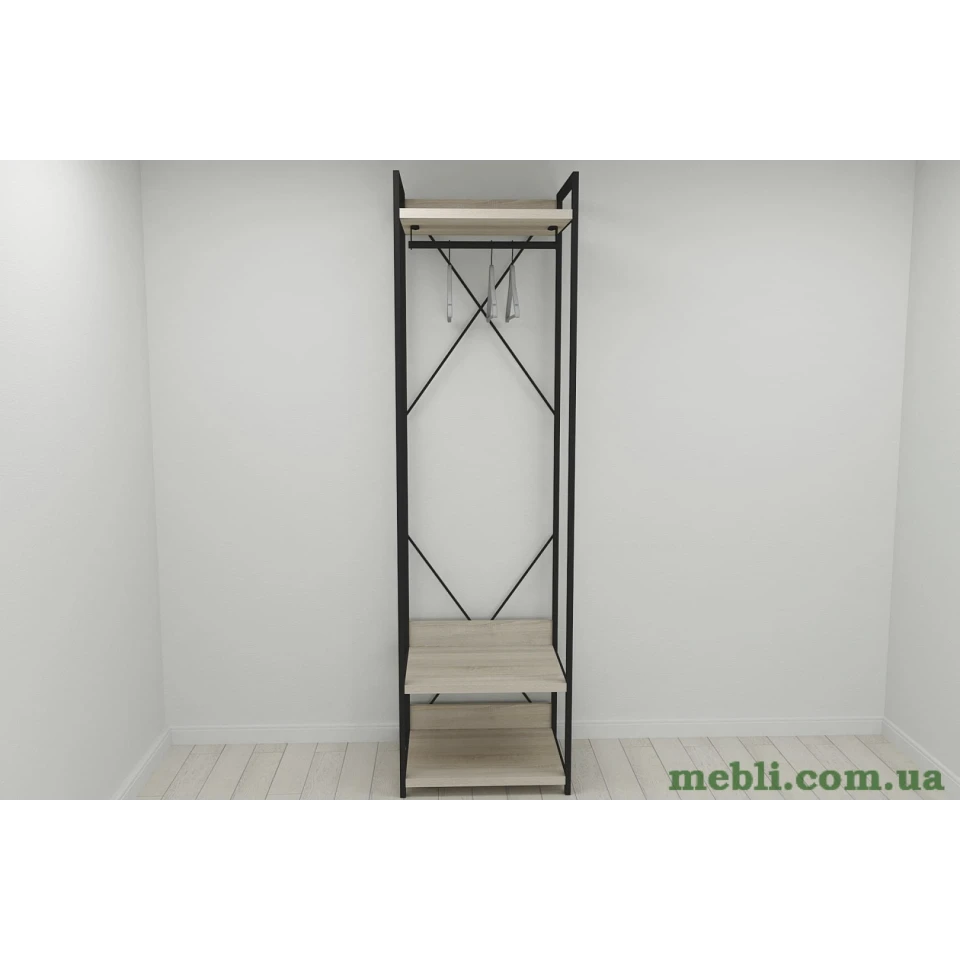 Шафа Гардероб Уні секція 1 серії Конект Ferrum-decor 220x60x50см Чорний метал ДСП Дуб Сонома 32 мм