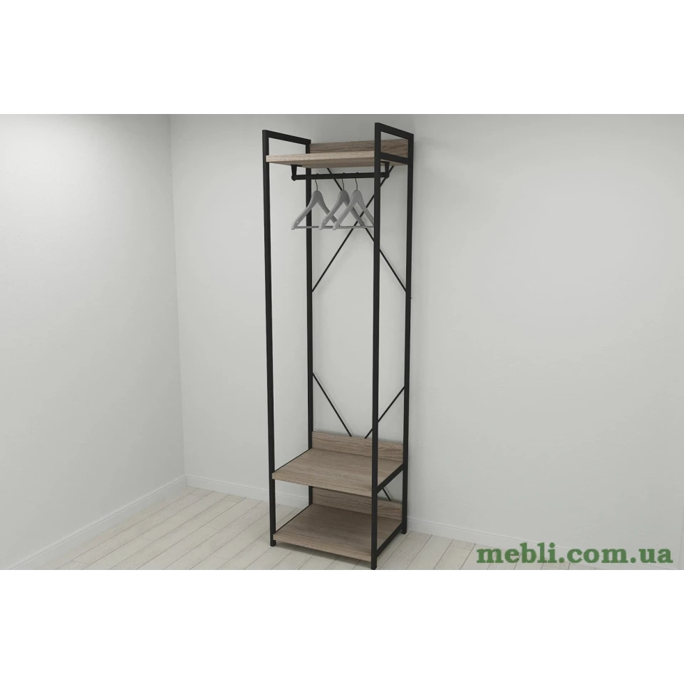 Шафа Гардероб Уні секція 1 серії Конект Ferrum-decor 220x60x50см Чорний метал ДСП Дуб Сонома Трюфель 32 мм