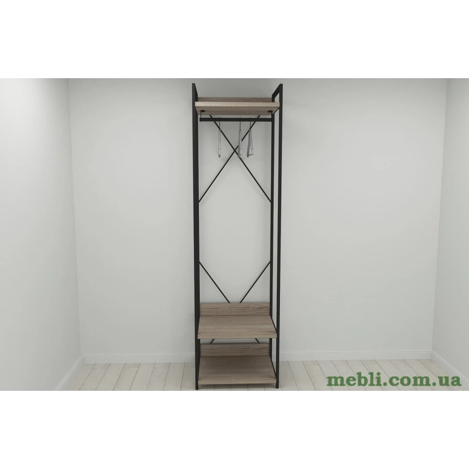 Шафа Гардероб Уні секція 1 серії Конект Ferrum-decor 220x60x50см Чорний метал ДСП Дуб Сонома Трюфель 32 мм