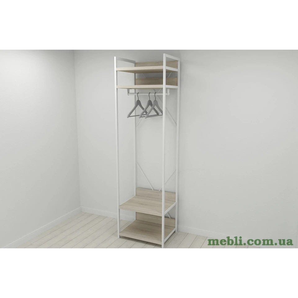 Шафа Гардероб Уні секція 2 серії Конект Ferrum-decor 220x60x50см Білий метал ДСП Дуб Сонома 32 мм