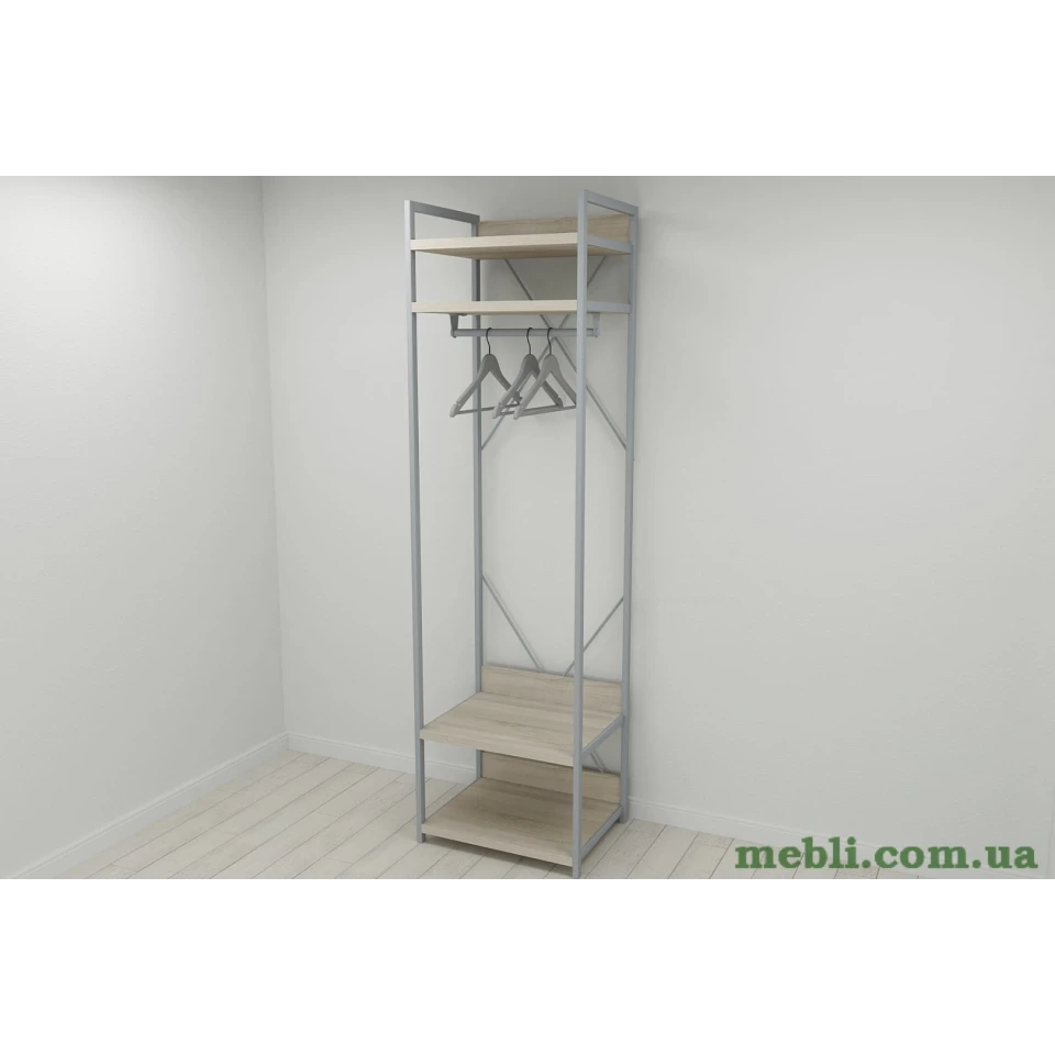 Шафа Гардероб Уні секція 2 серії Конект Ferrum-decor 220x60x50см Сірий метал ДСП Дуб Сонома 32 мм
