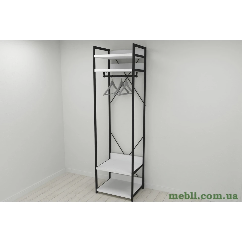 Шафа Гардероб Уні секція 2 серії Конект Ferrum-decor 220x60x50см Чорний метал ДСП Білий 32 мм