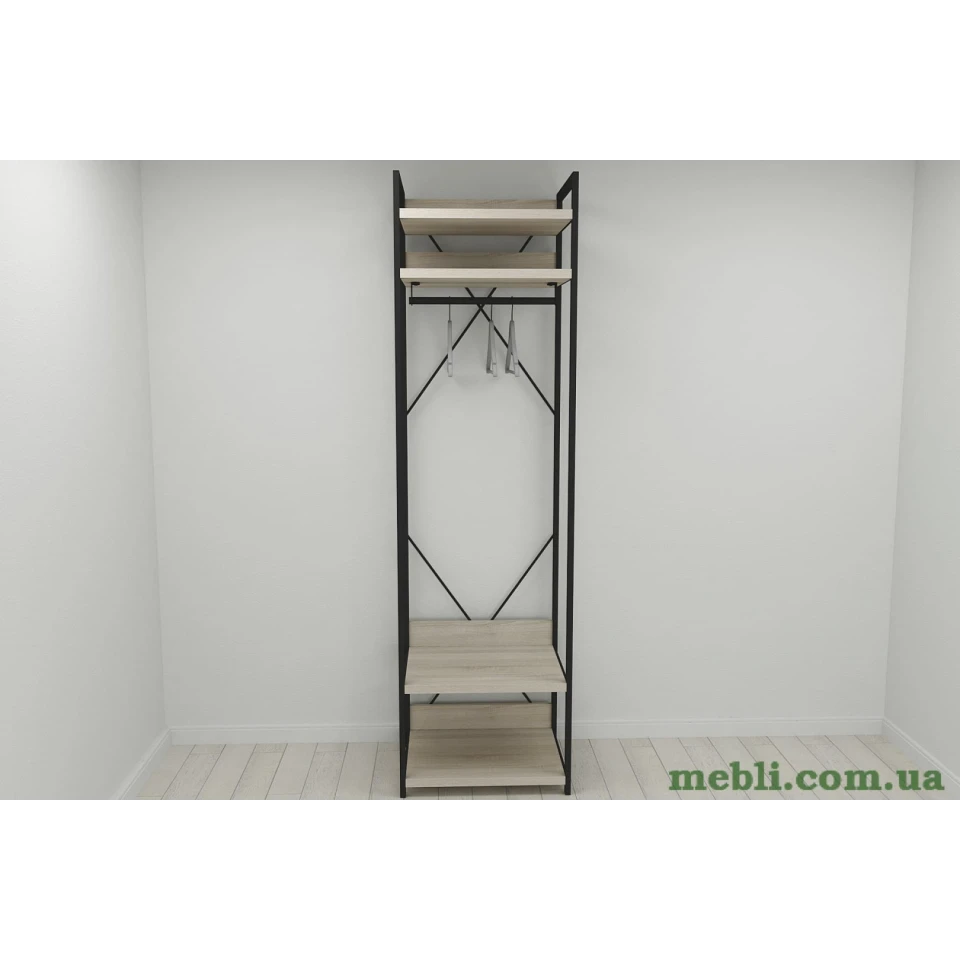 Шафа Гардероб Уні секція 2 серії Конект Ferrum-decor 220x60x50см Чорний метал ДСП Дуб Сонома 32 мм