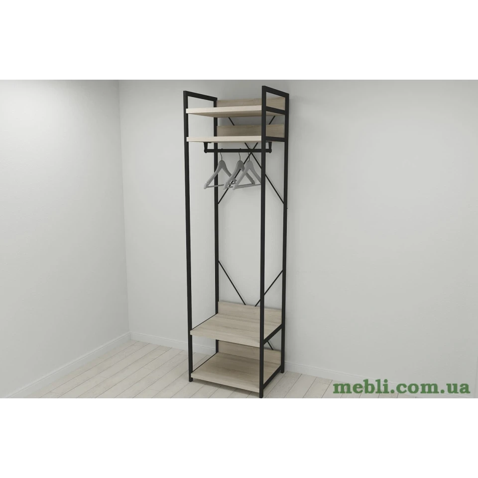 Шафа Гардероб Уні секція 2 серії Конект Ferrum-decor 220x60x50см Чорний метал ДСП Дуб Сонома 32 мм