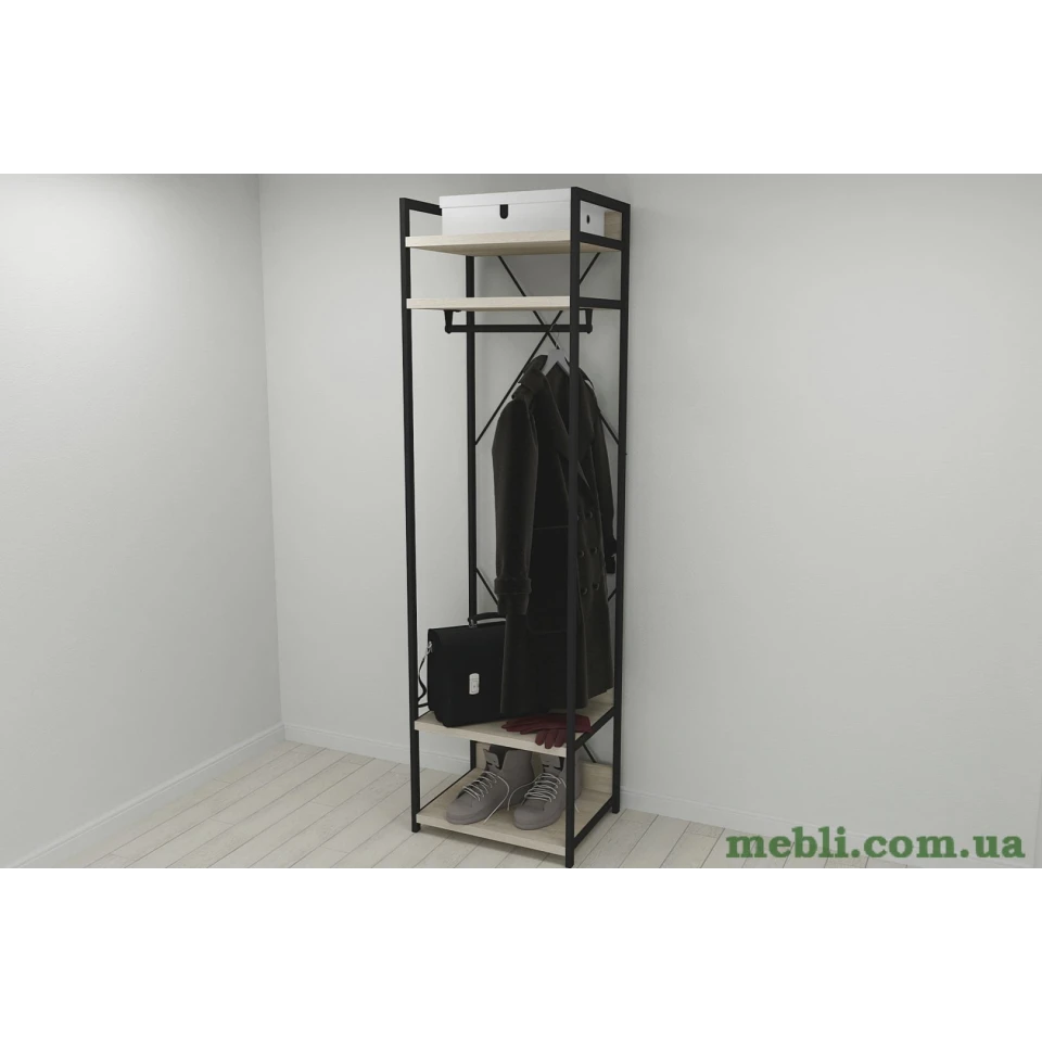 Шафа Гардероб Уні секція 2 серії Конект Ferrum-decor 220x60x50см Чорний метал ДСП Дуб Сонома 32 мм