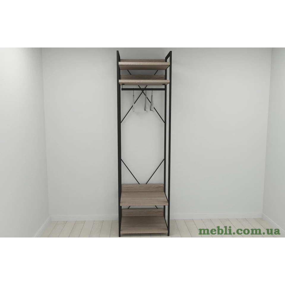 Шафа Гардероб Уні секція 2 серії Конект Ferrum-decor 220x60x50см Чорний метал ДСП Дуб Сонома Трюфель 32 мм