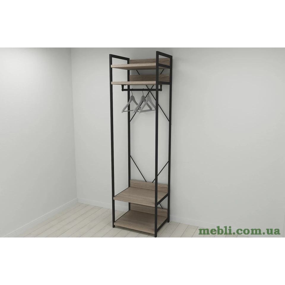 Шафа Гардероб Уні секція 2 серії Конект Ferrum-decor 220x60x50см Чорний метал ДСП Дуб Сонома Трюфель 32 мм