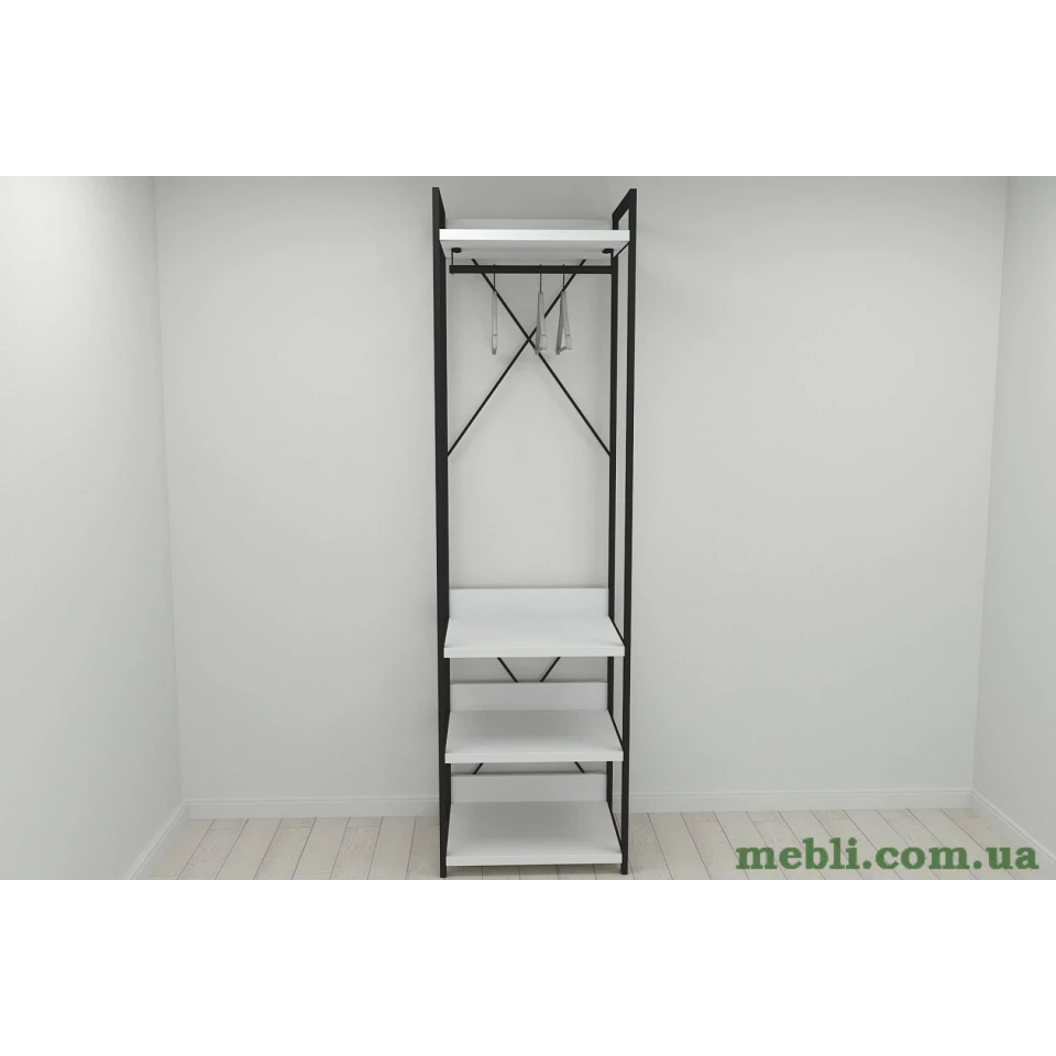 Шафа Гардероб Уні секція 3 серії Конект Ferrum-decor 220x60x50см Чорний метал ДСП Білий 32 мм