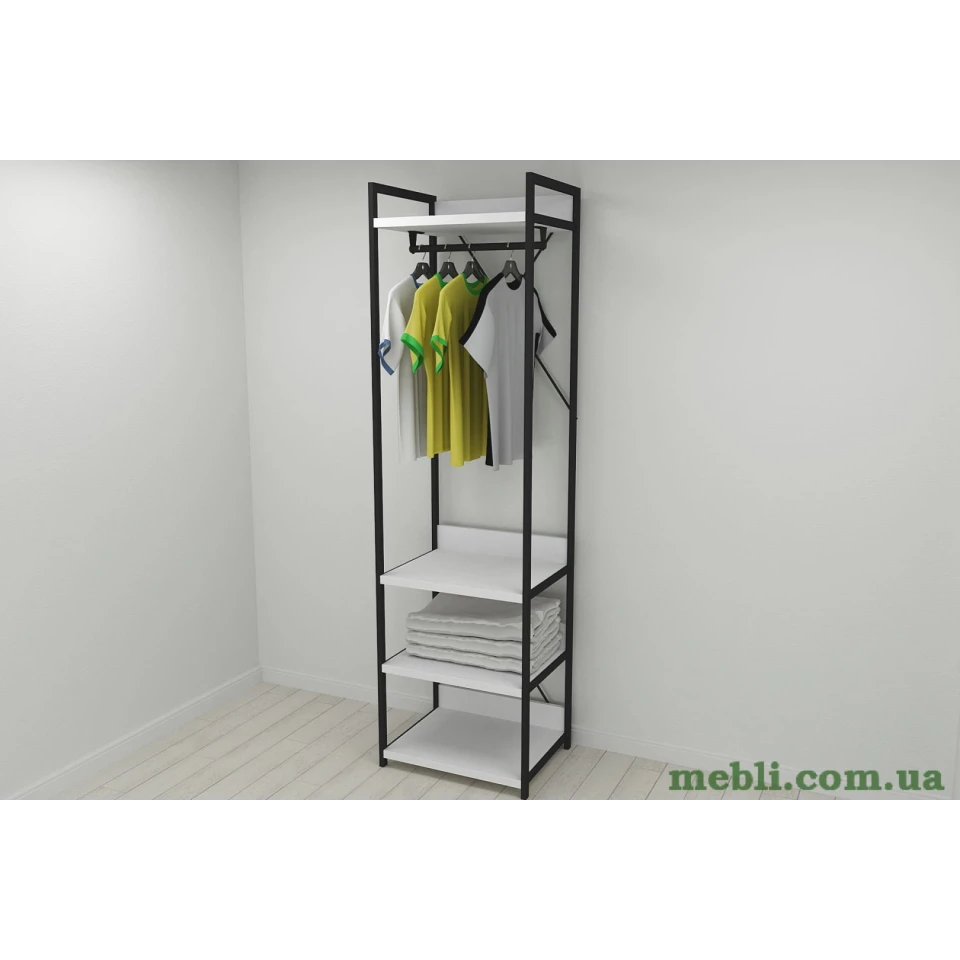 Шафа Гардероб Уні секція 3 серії Конект Ferrum-decor 220x60x50см Чорний метал ДСП Білий 32 мм