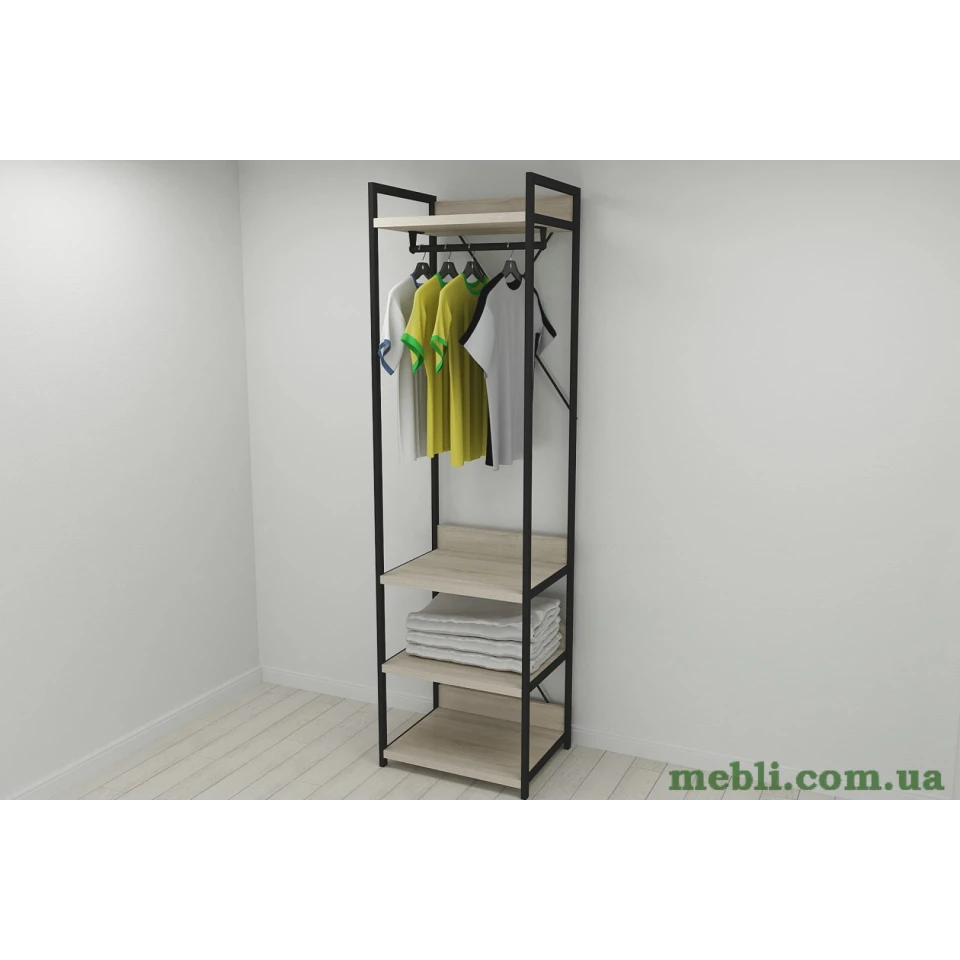 Шафа Гардероб Уні секція 3 серії Конект Ferrum-decor 220x60x50см Чорний метал ДСП Дуб Сонома 32 мм