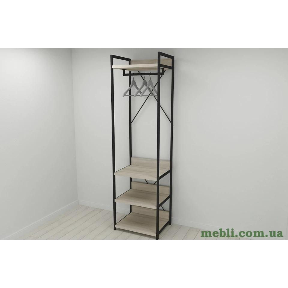 Шафа Гардероб Уні секція 3 серії Конект Ferrum-decor 220x60x50см Чорний метал ДСП Дуб Сонома 32 мм