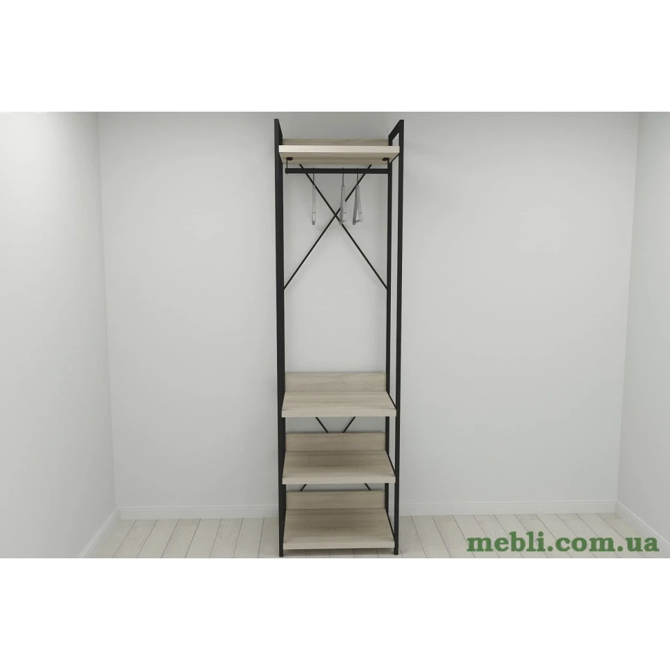 Шафа Гардероб Уні секція 3 серії Конект Ferrum-decor 220x60x50см Чорний метал ДСП Дуб Сонома 32 мм