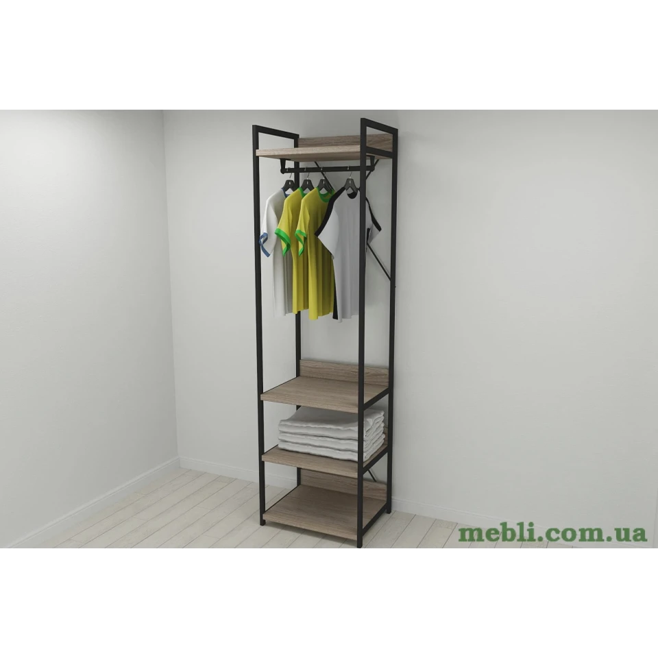 Шафа Гардероб Уні секція 3 серії Конект Ferrum-decor 220x60x50см Чорний метал ДСП Дуб Сонома Трюфель 32 мм