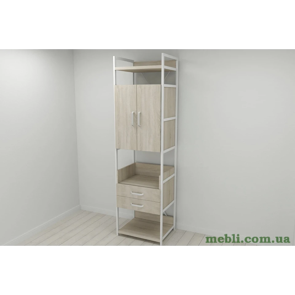 Шафа Гардероб Уні секція 5 серії Конект Ferrum-decor 220x60x50см Білий метал ДСП Дуб Сонома 32 мм