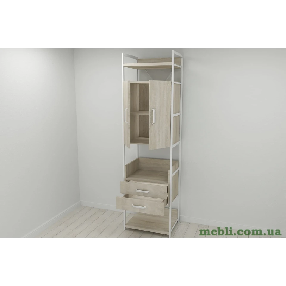 Шафа Гардероб Уні секція 5 серії Конект Ferrum-decor 220x60x50см Білий метал ДСП Дуб Сонома 32 мм