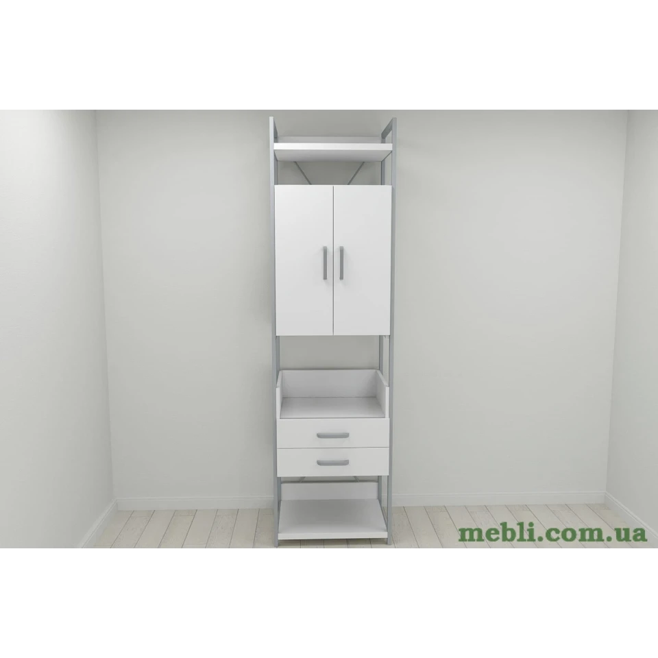 Шафа Гардероб Уні секція 5 серії Конект Ferrum-decor 220x60x50см Сірий метал ДСП Білий 32 мм