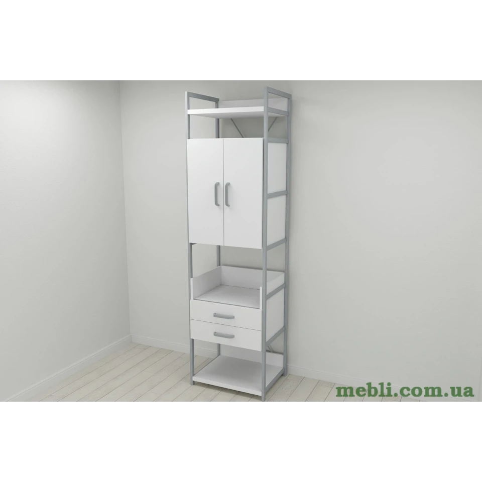 Шафа Гардероб Уні секція 5 серії Конект Ferrum-decor 220x60x50см Сірий метал ДСП Білий 32 мм