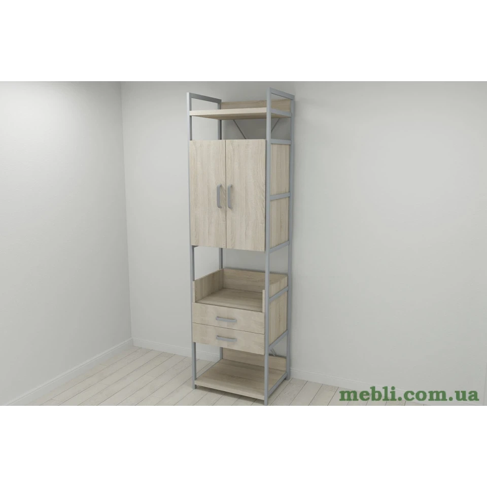 Шафа Гардероб Уні секція 5 серії Конект Ferrum-decor 220x60x50см Сірий метал ДСП Дуб Сонома 32 мм