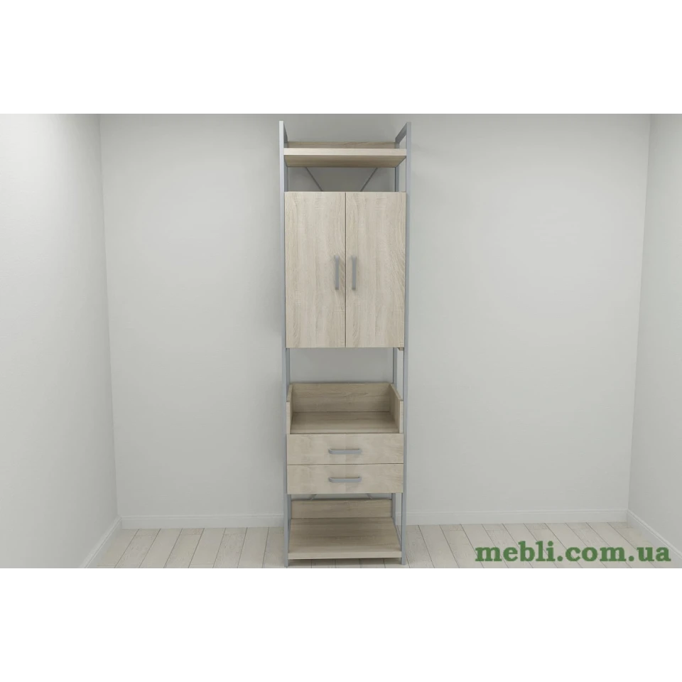 Шафа Гардероб Уні секція 5 серії Конект Ferrum-decor 220x60x50см Сірий метал ДСП Дуб Сонома 32 мм