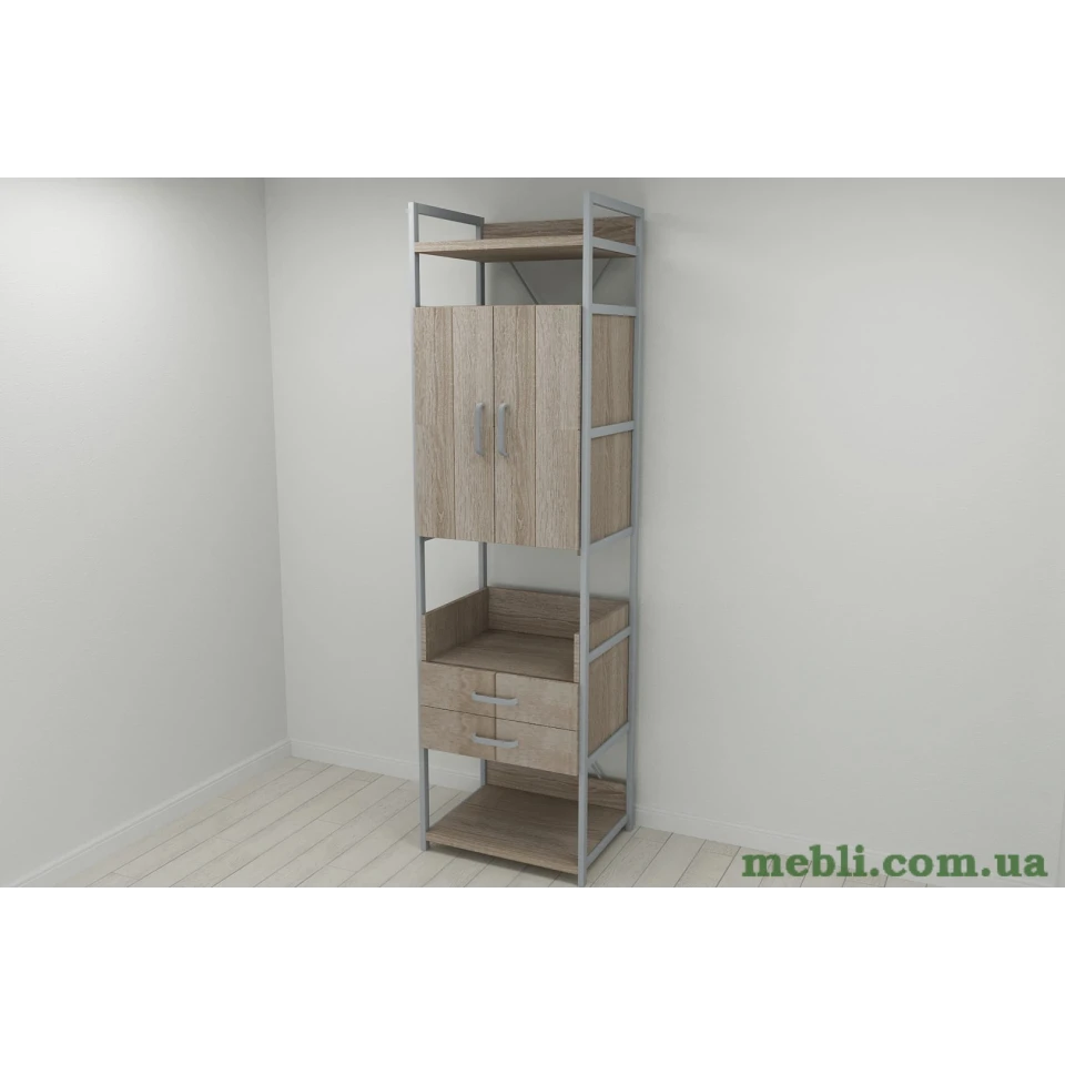 Шафа Гардероб Уні секція 5 серії Конект Ferrum-decor 220x60x50см Сірий метал ДСП Дуб Сонома Трюфель 32 мм