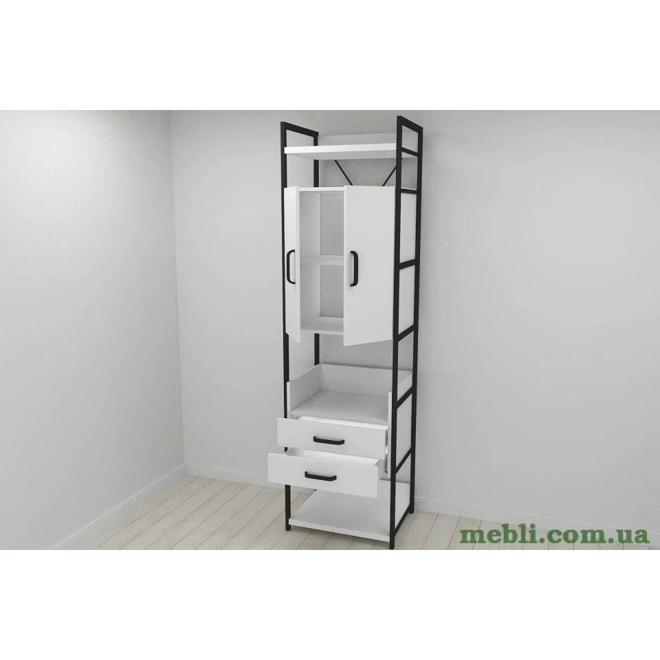 Шафа Гардероб Уні секція 5 серії Конект Ferrum-decor 220x60x50см Чорний метал ДСП Білий 32 мм