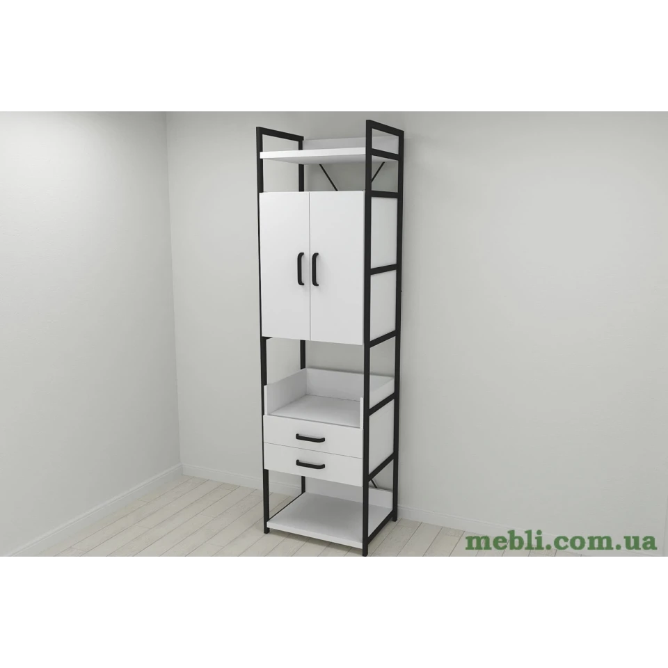 Шафа Гардероб Уні секція 5 серії Конект Ferrum-decor 220x60x50см Чорний метал ДСП Білий 32 мм