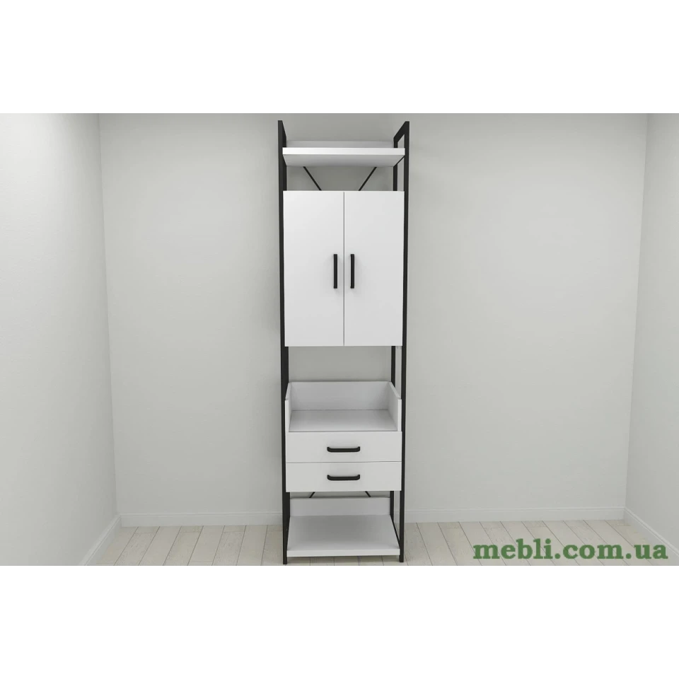 Шафа Гардероб Уні секція 5 серії Конект Ferrum-decor 220x60x50см Чорний метал ДСП Білий 32 мм