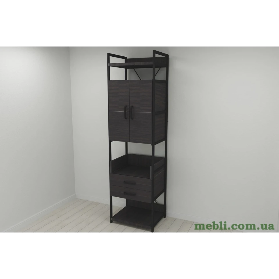 Шафа Гардероб Уні секція 5 серії Конект Ferrum-decor 220x60x50см Чорний метал ДСП Венге Магія 32 мм