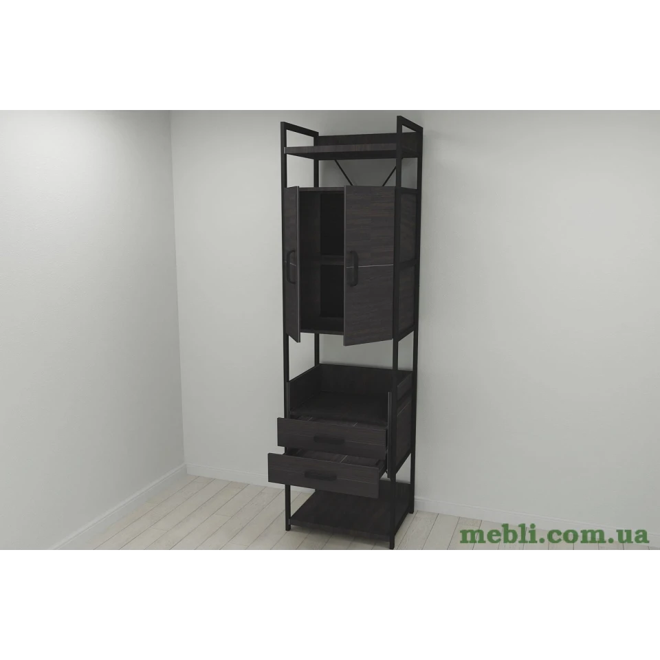 Шафа Гардероб Уні секція 5 серії Конект Ferrum-decor 220x60x50см Чорний метал ДСП Венге Магія 32 мм