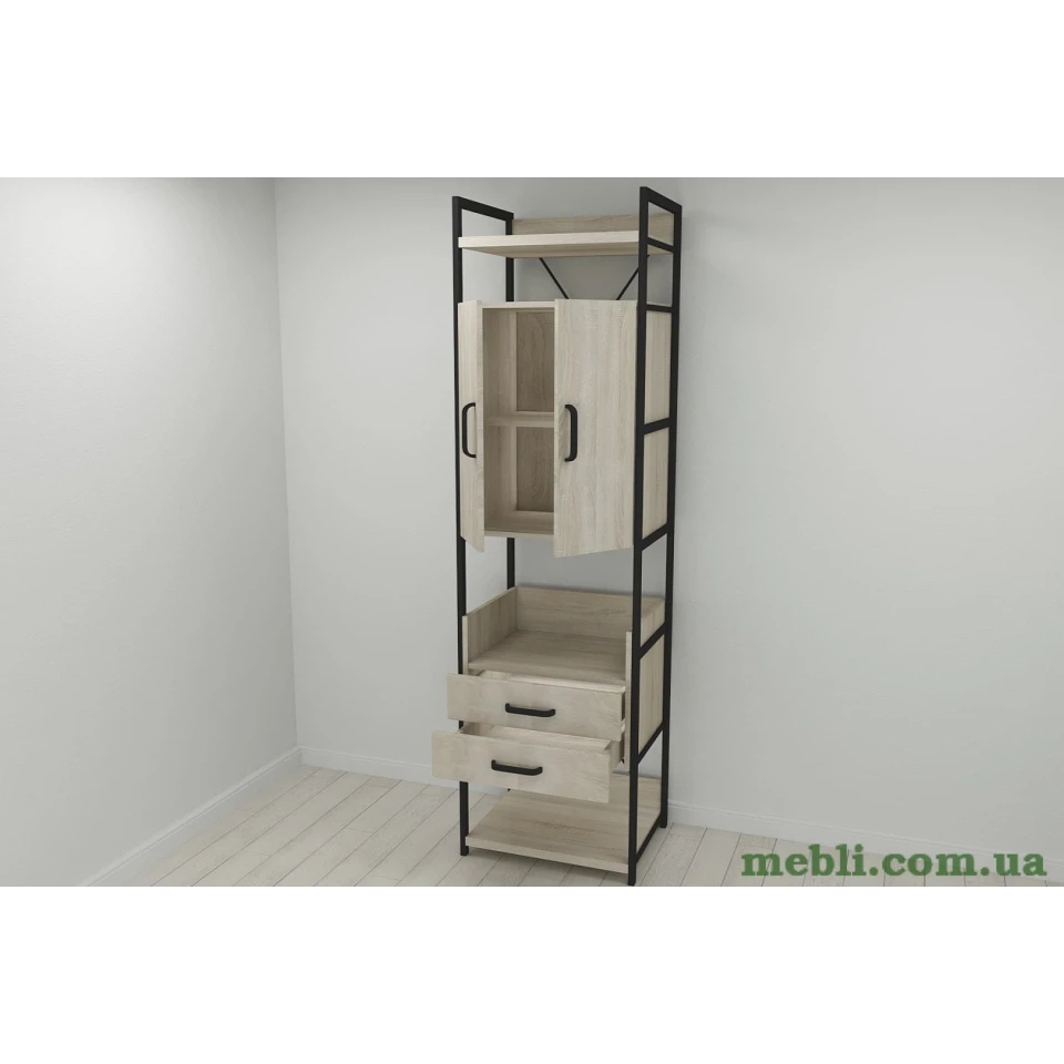 Шафа Гардероб Уні секція 5 серії Конект Ferrum-decor 220x60x50см Чорний метал ДСП Дуб Сонома 32 мм