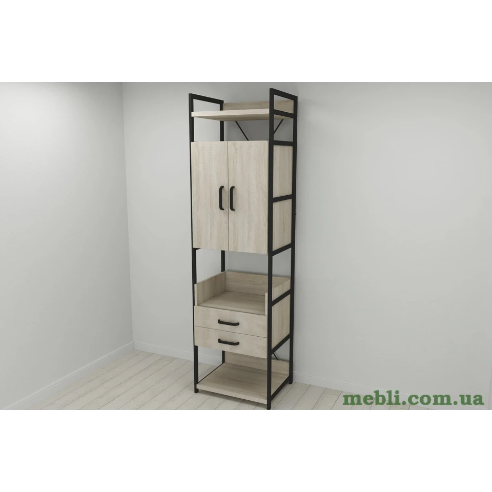 Шафа Гардероб Уні секція 5 серії Конект Ferrum-decor 220x60x50см Чорний метал ДСП Дуб Сонома 32 мм