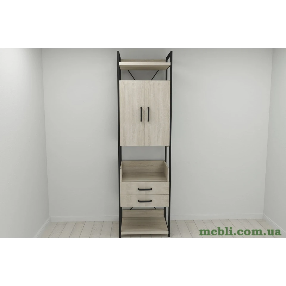 Шафа Гардероб Уні секція 5 серії Конект Ferrum-decor 220x60x50см Чорний метал ДСП Дуб Сонома 32 мм