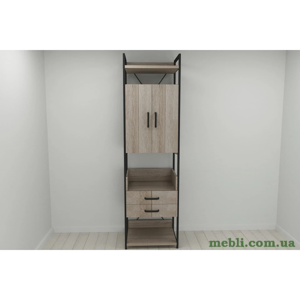 Шафа Гардероб Уні секція 5 серії Конект Ferrum-decor 220x60x50см Чорний метал ДСП Дуб Сонома Трюфель 32 мм