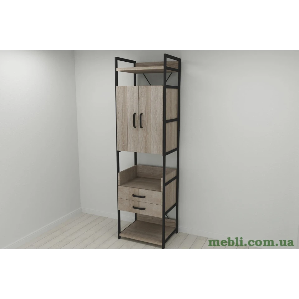 Шафа Гардероб Уні секція 5 серії Конект Ferrum-decor 220x60x50см Чорний метал ДСП Дуб Сонома Трюфель 32 мм