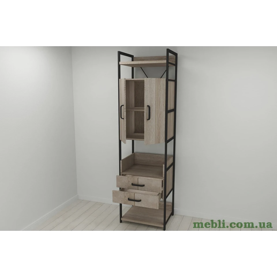 Шафа Гардероб Уні секція 5 серії Конект Ferrum-decor 220x60x50см Чорний метал ДСП Дуб Сонома Трюфель 32 мм