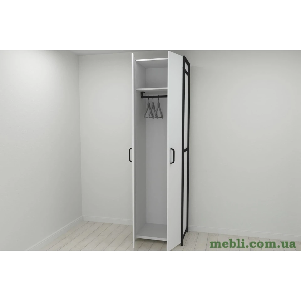 Шафа Гардероб Уні секція 6 серії Конект Ferrum-decor 220x60x50см Чорний метал ДСП Білий