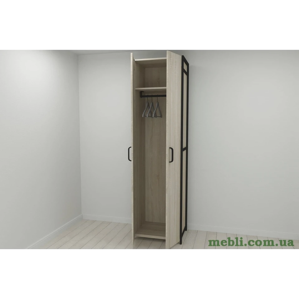 Шафа Гардероб Уні секція 6 серії Конект Ferrum-decor 220x60x50см Чорний метал ДСП Дуб Сонома