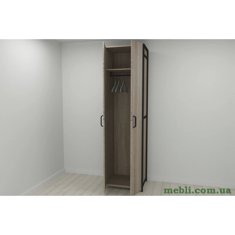 Шафа Гардероб Уні секція 6 серії Конект Ferrum-decor 220x60x50см Чорний метал ДСП Дуб Сонома Трюфель