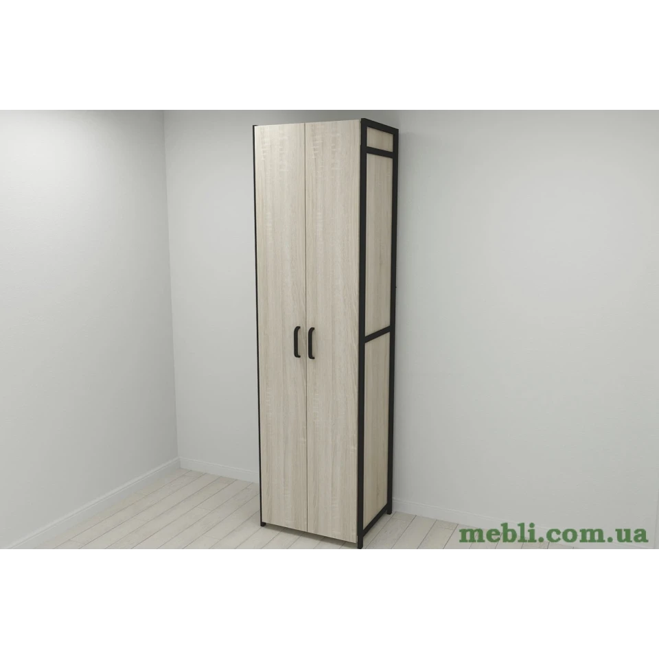 Шафа Гардероб Уні секція 7 серії Конект Ferrum-decor 220x60x50см Чорний метал ДСП Дуб Сонома