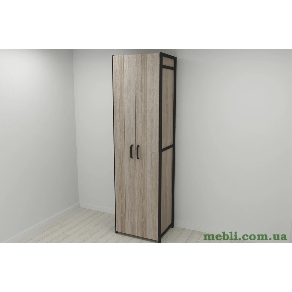 Шафа Гардероб Уні секція 7 серії Конект Ferrum-decor 220x60x50см Чорний метал ДСП Дуб Сонома Трюфель