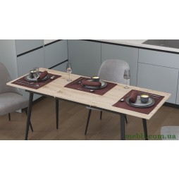 Стіл кухонний розкладний Данді на конусних ногах Ferrum-decor 75x120(160)x60 Чорний метал ДСП Дуб Сан-Марино